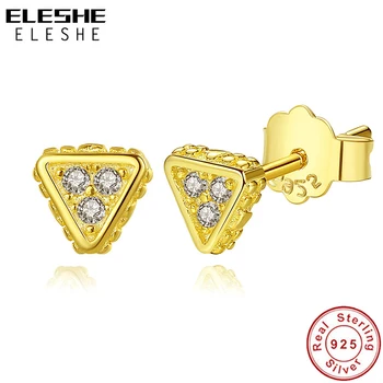 

ELESHE Real 925 Sterling Silver Geometric Triangle Earrings For Women Crystal CZ Small Stud Earrings Gold Jewelry Birthday Gift
