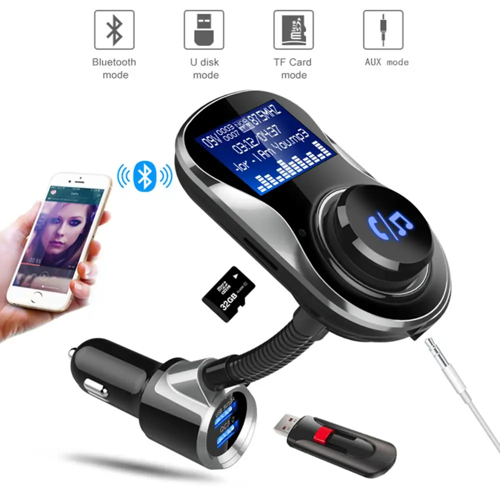 Bluetooth FM модулятор передатчик Handfree Автомобильный MP3 плеер аудио адаптер Поддержка