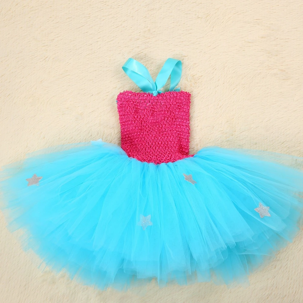 Платье пачка для девочек с супергероями небесно голубое платье до колен чудо