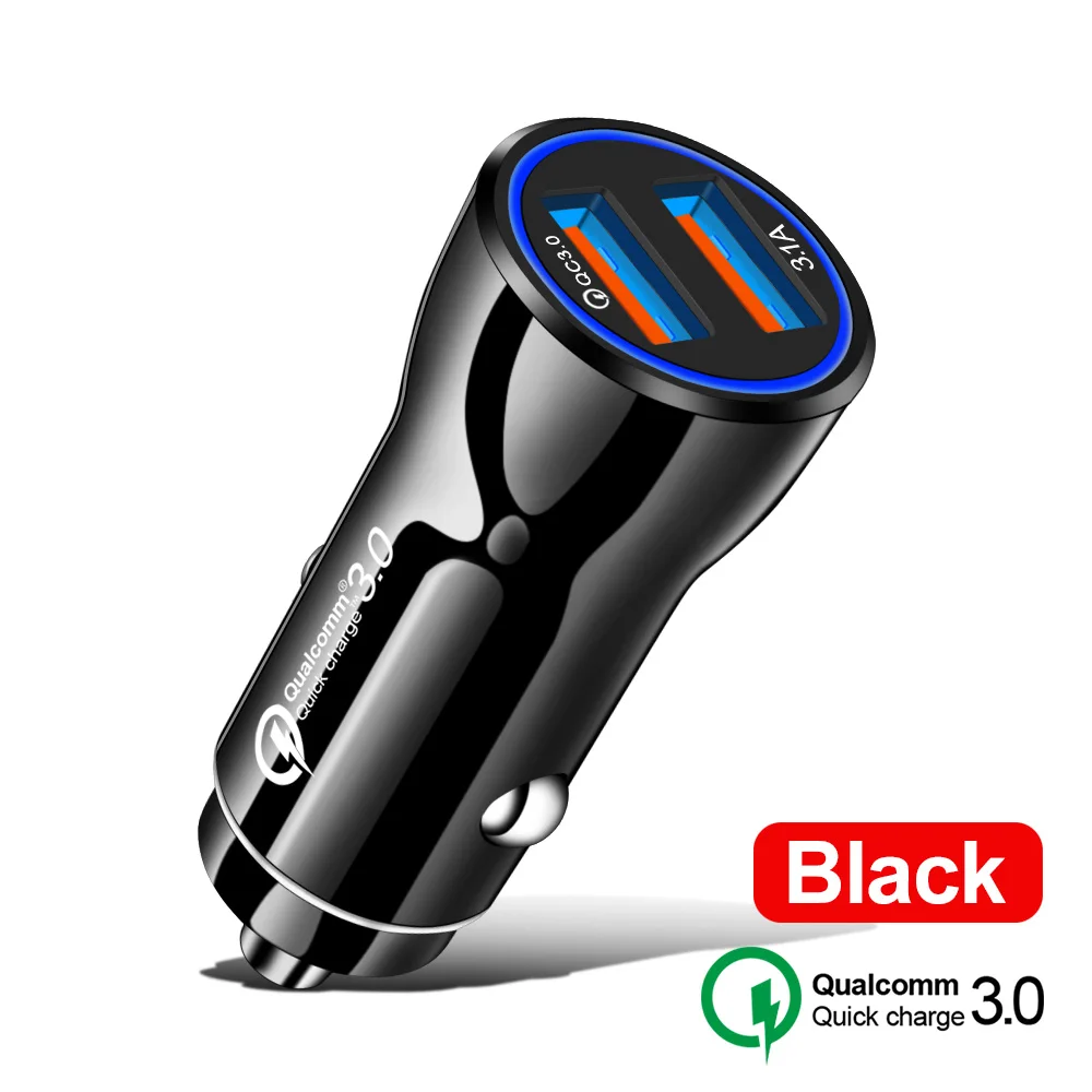3.1A автомобильное зарядное устройство с двумя USB, быстрое зарядное устройство 3,0, светодиодный дисплей, универсальное автомобильное зарядное устройство для мобильных телефонов iPhone 6, 6s, 7, samsung, xiaomi - Тип штекера: black