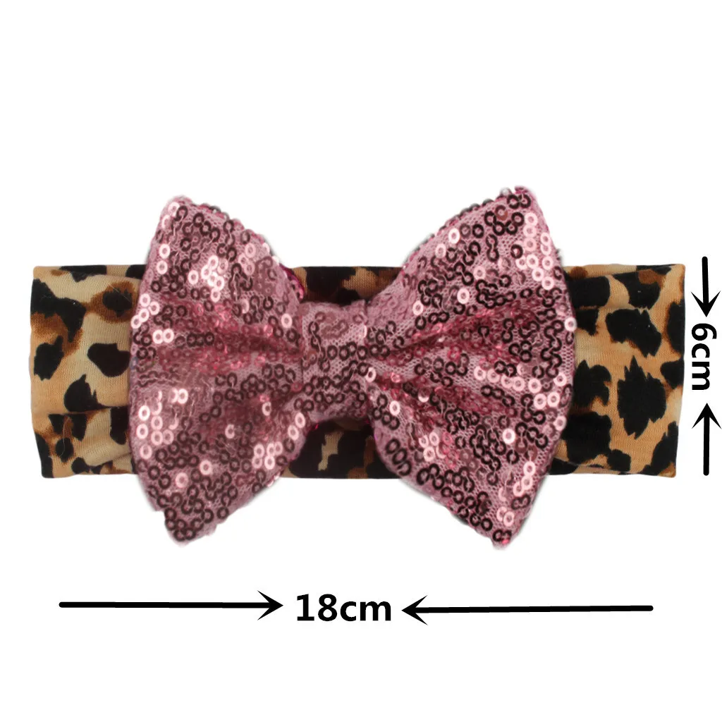 Newborn Toddler Headband Leopard print sequin bow kids headband Elastic Baby Headdress Kids Hair Band Girl Bow Knot