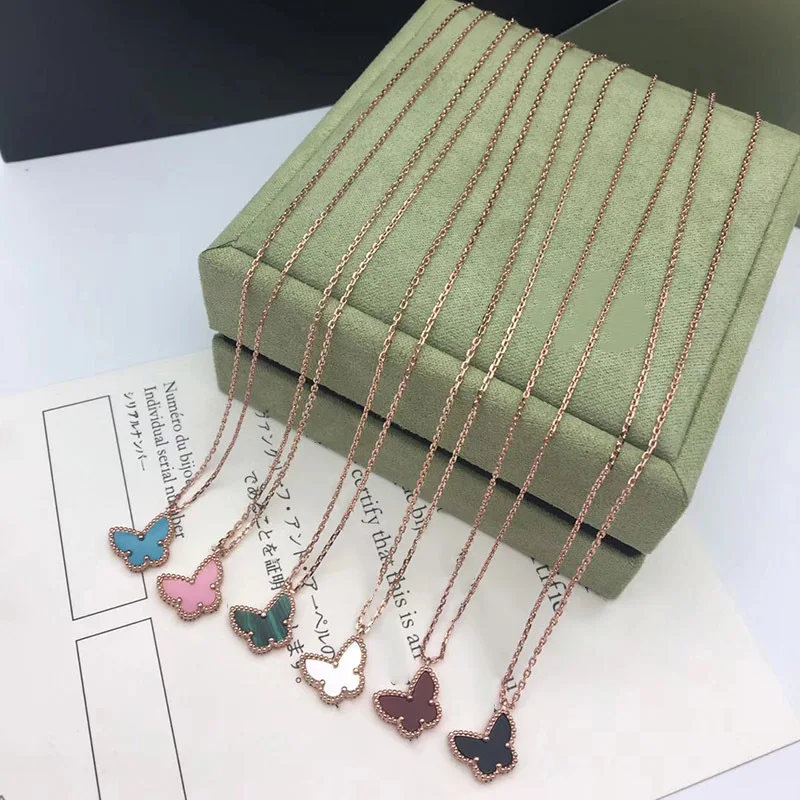 Rose Gold Necklace Брендовые ювелирные изделия из чистого 925 пробы серебра для женщин, серьги золотого цвета, дизайнерские свадебные серьги в виде бабочки, ожерелье, браслет - Окраска металла: Rose Gold Necklace