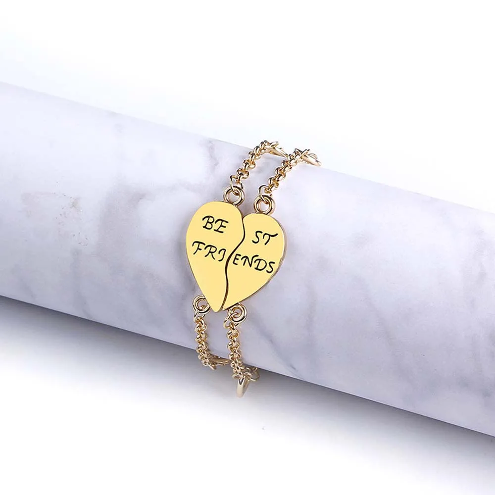 Gold 1 пара унисекс сердце с надписью Best Friend браслеты для женщин мужчин мальчиков девочек простая цепочка на запястье сердце Шарм Браслет Дружбы бижутерия - Metal Color: Gold