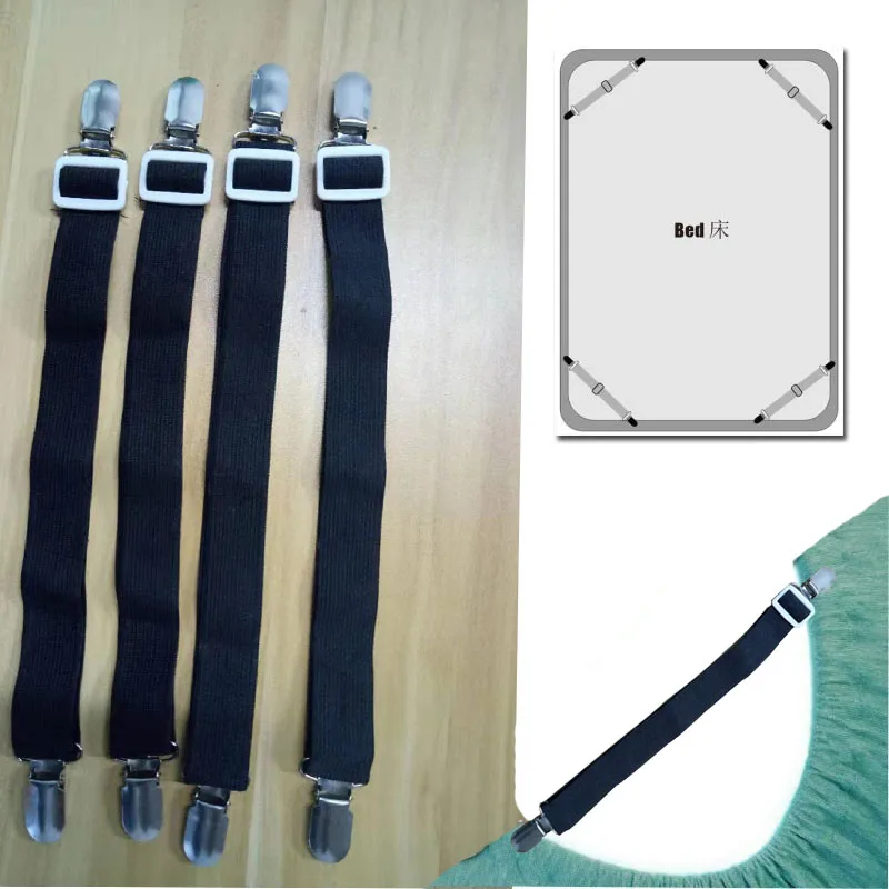 Black 4pcs 4 шт. Регулируемый эластичный наматрасник угловой держатель зажим кровати застежки для простыни ремни зажимы для подтяжек шнур крюк петли застежки - Цвет: Black 4pcs