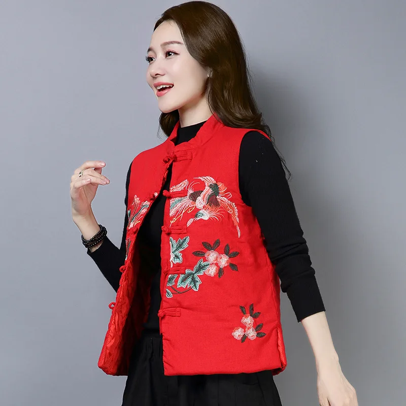 

E92922018 Winter Ethnic-Style Cotton Linen Frog Embroidered Vest Dissection Has in Thick Cotton-padded Clothes