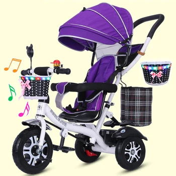 Triciclo per bambini Passeggino pieghevole per equilibrio Carrozza bidirezionale Bici per bambini con musica Passeggino per bambini Giocattoli da esterno per 1-6 anni