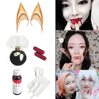 

Besegad Halloween Zombie Vampire Cosplay Props Accessories with Ears Denture Teeth Fake Blood Capsule Tooth Glue Halloween Decor