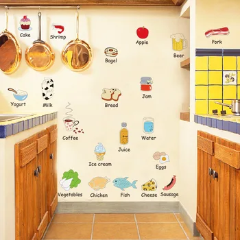 Wall Stickers Early Education English Food Kitchen Refrigerator Stickers Childrens Room Bedroom Decoration C75