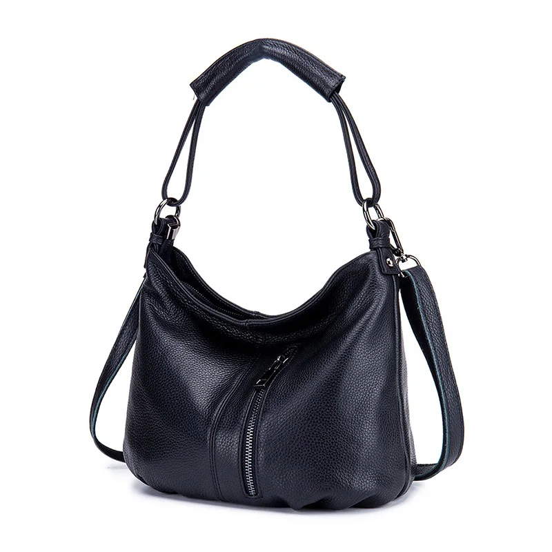 Мягкая кожаная сумка Хобо, женская сумка на плечо из натуральной кожи, Женская Повседневная сумка через плечо из натуральной воловьей кожи A433 - Цвет: Черный