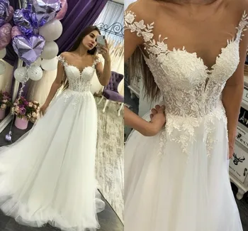 

Simple Wedding Dress Wedding Gowns 2019 Bride Dress A-line Tulle Lace Appliques Bride Dress Luxury Abiti da sposa De Noiva