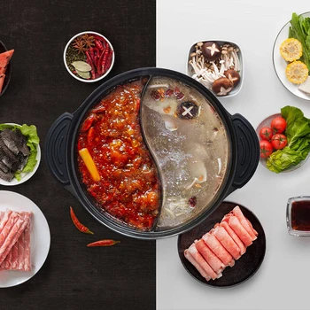 

Youpin Two-flavor Hot Pot for Induction Cooker Non-stick Hot Pot Household Large Capacity Shabu String Pan 27cm 4L