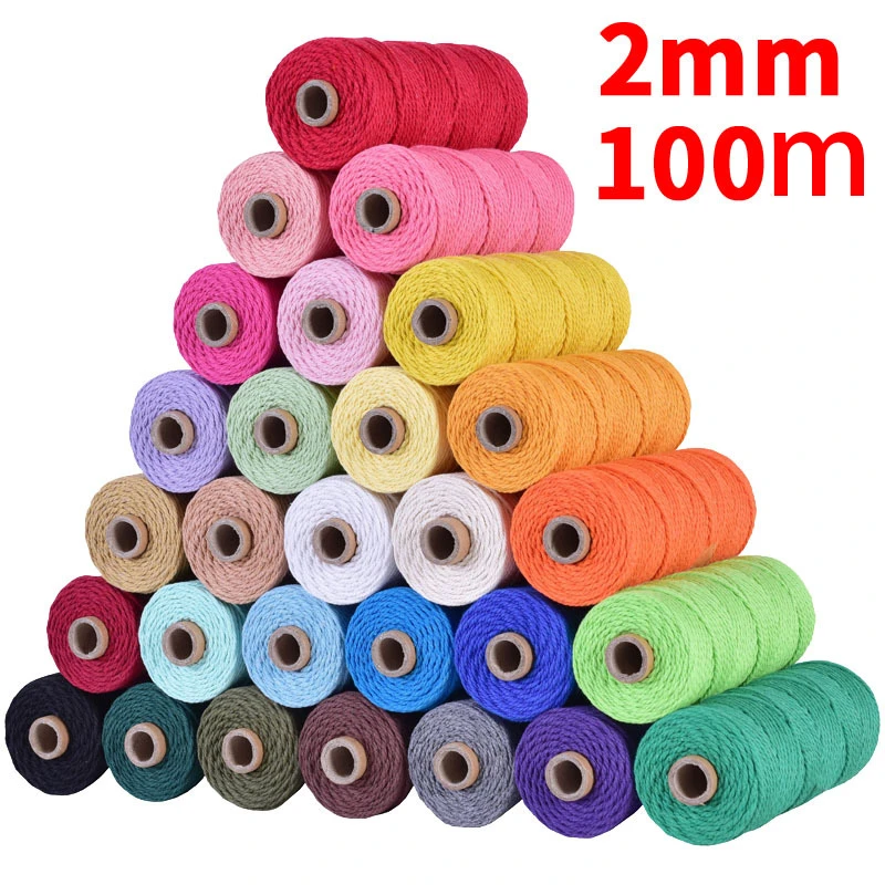 100% Cotton rope colorful twine macrame cord string thread for party wedding decoration accessory DIY cord 2mm*100m 