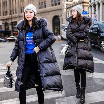 

Down Jacket Women Long Over-the-Knee Exta-long 2020 New Style Korean -style Large Fur Collar Thick Fashion Loose Casual Winter