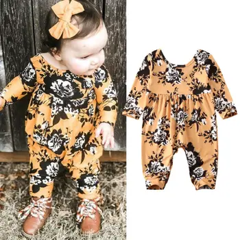 

CANIS Autumn Newborn Kids Baby Girls Clothes Long Sleeve Floral Printed Ruffles Romper Jumpsuit Outfit