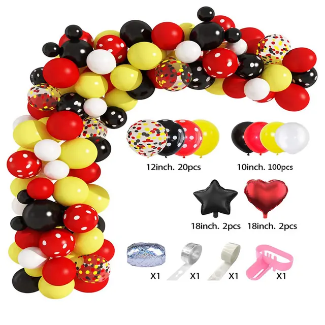 Mickey Mouse Theme Image Party Balloons Decoration Birthday Background Decor Baby Shower Supplies Children Party Supplies 128pcs Balloons