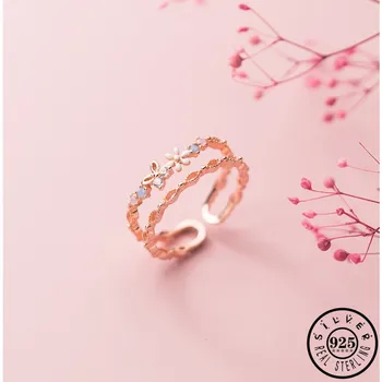 

925 Sterling Silver Small White Flower Shape Bridal Sets Adjustable Rose Gold Color Open Knuckle Finger Zircon Rings for Women