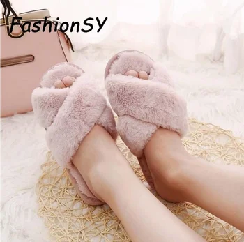 

Women shoes Warm Slippers Plush Home Slippers Fashion Faux Fur Winter Ladies Solid Flat Shoes Woman Slip on Flats Couple