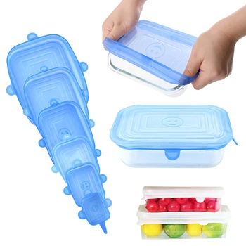 

6 Pieces/Set Reusable Silicone Food Seal Wrap Square Shape Silicone Stretch Lids Keeping Food Fresh Cover Bowl Pot Lid
