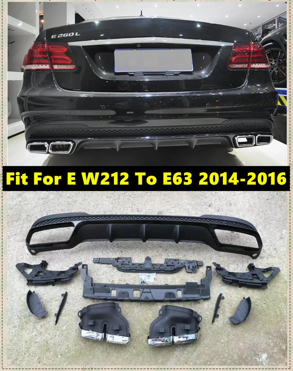 

Car Rear Bumper Exhaust PipeS Muffler Tail Bumper Fit For Mercedes 2014-2016 E-class W212 AMG Upgrate To E63