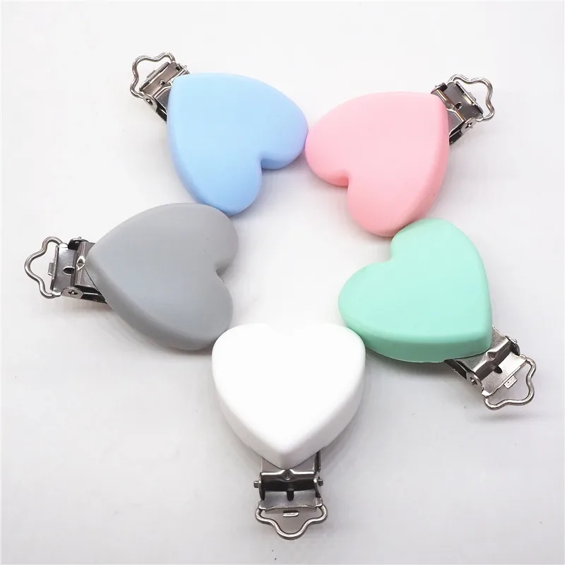 Chengkai 10pcs Silicone Heart Teether Clips Baby Shower Pacifier Dummy Soother Nursing Charm Jewelry Making Holder Clips