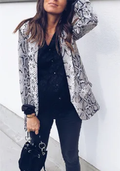 

Fashion Women Slim OL Suit Casual Python Blazers Snake Skin Print Long Sleeve Jacket Coat Tops Blazers Fall Pocket Outwear 2019