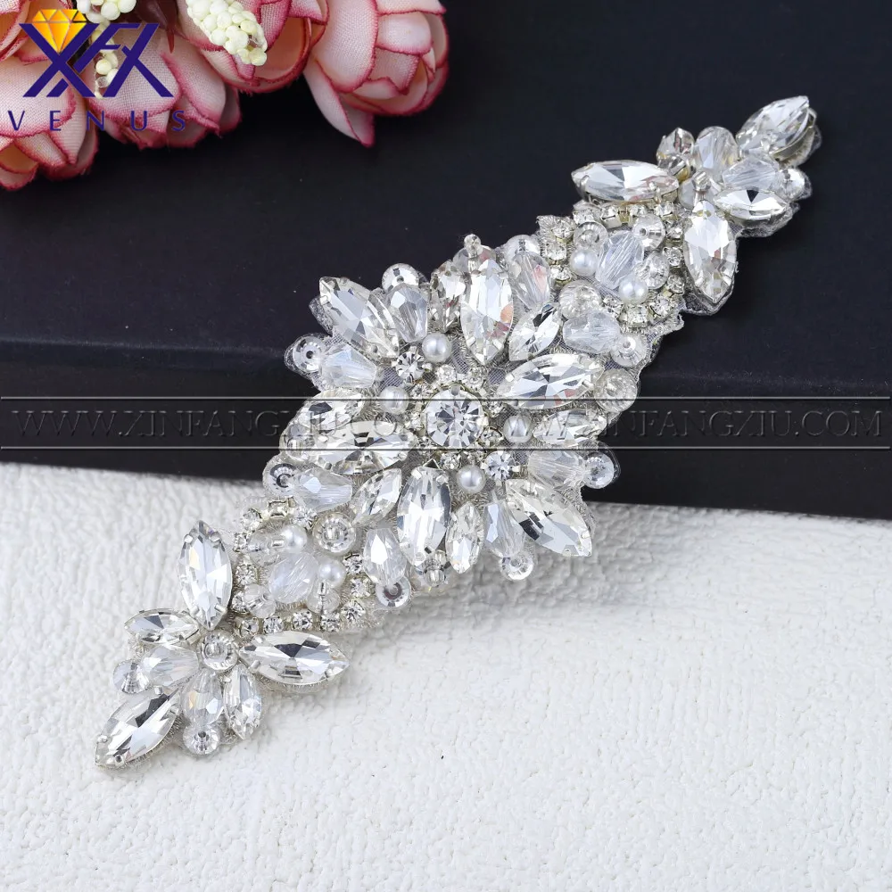 XFX VENUS 1 Piece Hand Sewing On Rhinestone Applique with beads Clothes Patch Wedding Dress Trimming Costume Embellishment