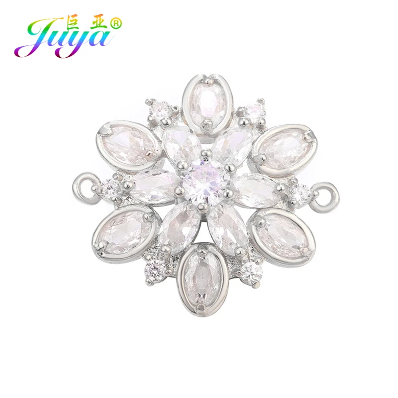 White Gold Juya DIY ювелирных изделий ручной работы кубического циркония Соединитель с цветочным узором амулеты аксессуары для женщин браслет серьги ювелирных изделий - Цвет: White Gold