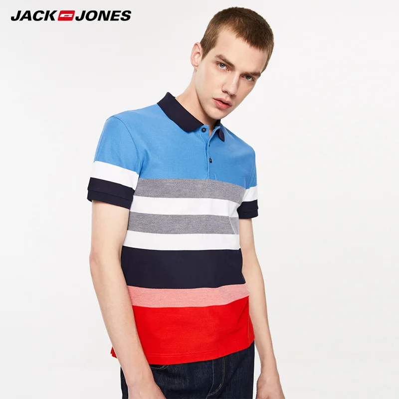Мужская футболка с коротким рукавом Jack Jones из 100% хлопка в полоску отложным