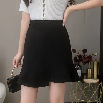

Black Elastic Waist Textured Skirt Flare A Line Skirts Women Autumn High Waist Short Minimalist Skirt new apparel vintage size