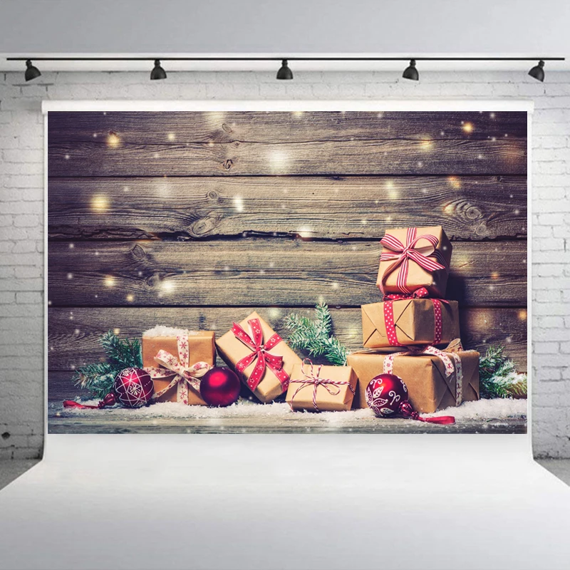 Christmas Style Photography Background Christmas Decoration Tree Retro Vintage Wooden Wall Fireplace Christmas Backdrops Prop