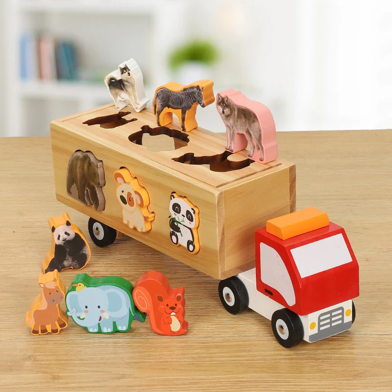Детский транспорт инженерный автомобиль большой грузовик Когнитивное животное автомобиль деревянный автомобиль модель игрушка "такси" автомобиль