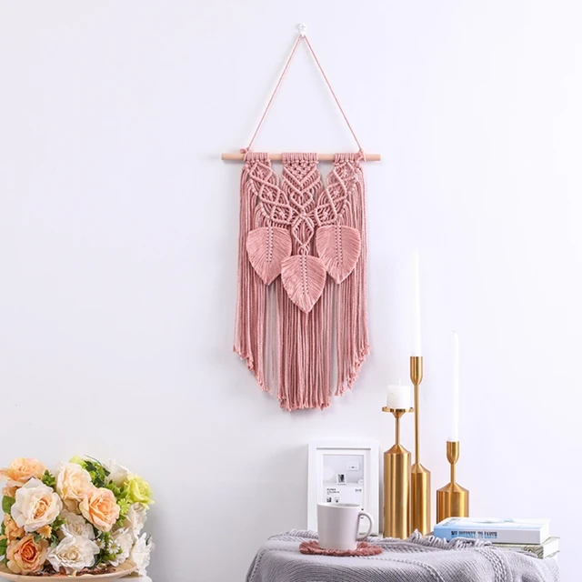Nordic Style Handwoven Tassel Leaf Macrame Tapestry Boho Cotton Rope Tapestry Wall Hanging Decor Home Kids Room Nursery Decor 3