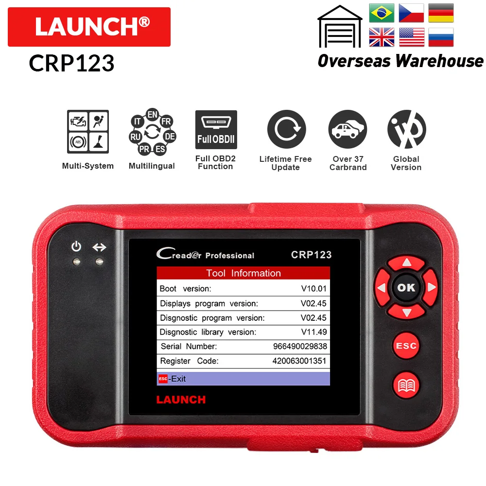 CRP123 обновление онлайн LAUNCH X431 Creader CRP 123 диагностический инструмент obd2 код ридер Поддержка ABS SRS трансмиссия и двигатель