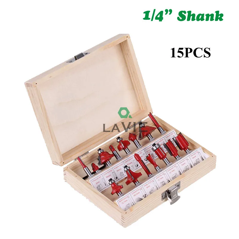 

12pcs 15pcs 1/4" Shank Milling Cutter Woodwork Router Bits Straight Shank Carbide Cutting Tools Woodworking Dill Bits DIY C01015