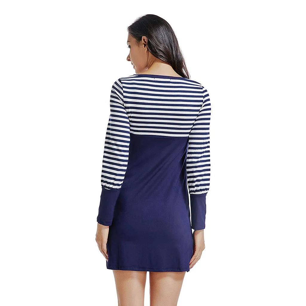 Платья для беременных Dess Solid Stripe Patchwork с длинными рукавами Грудное вскармливание платье
