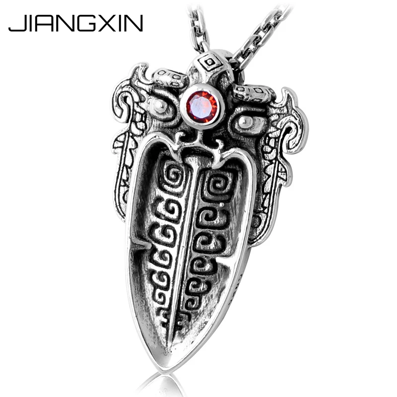 

11g 925 Sterling Silver Chinese Mythical Ferocious Animal Face Arrow Ruby Pendant Rock Jewelry Men Women Adjustable black Rope