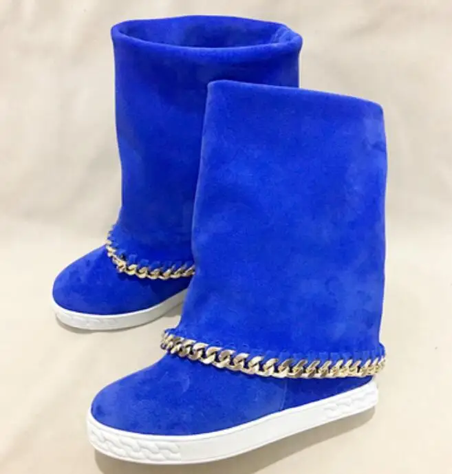 

Женские замшевые кожаные ботинки до середины икры, с металлической цепочкой