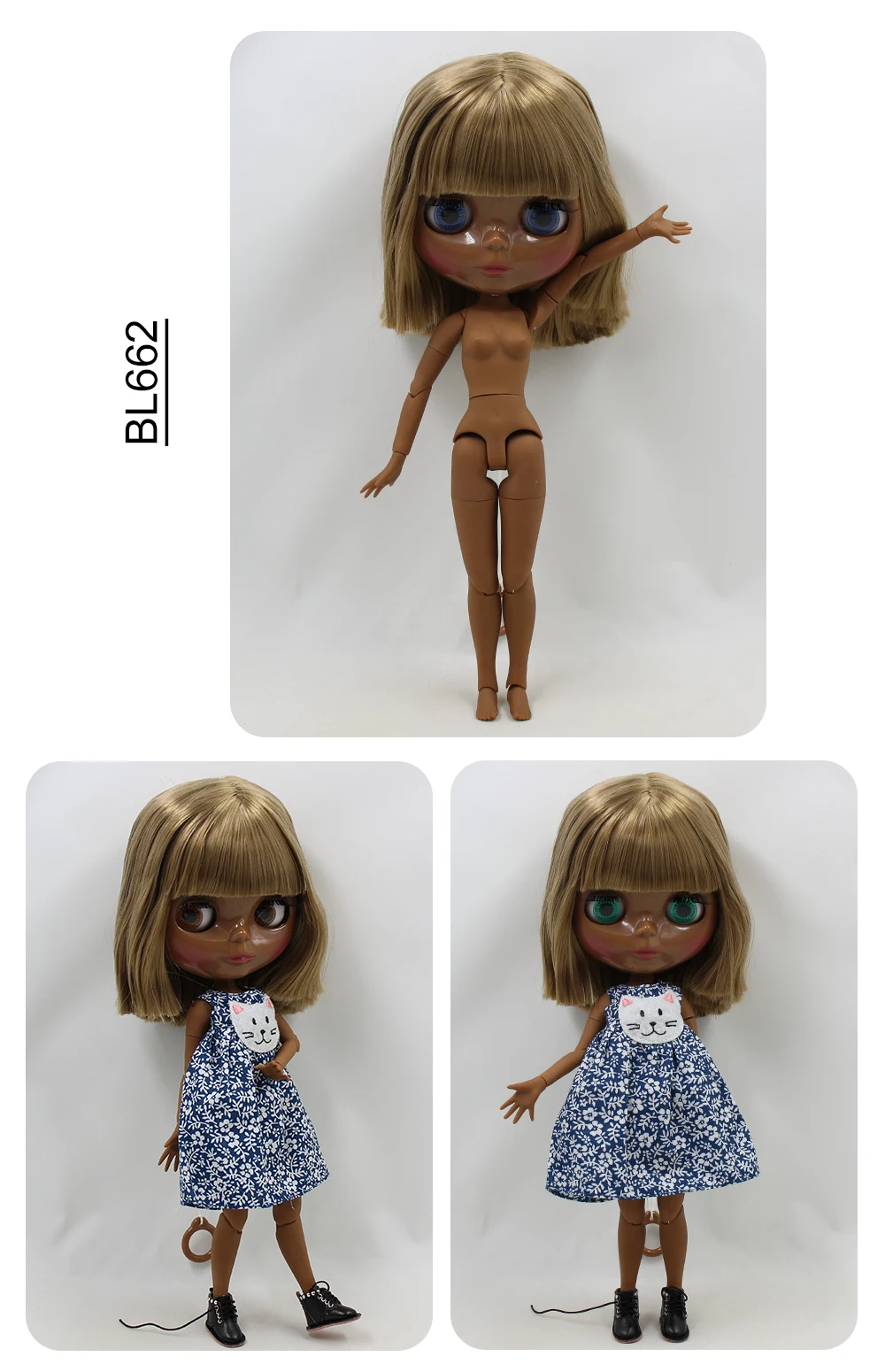 Neo Blythe Doll cum flavis capillis nigris cutis, crus cute facies & Custom Corpus coniunctum 1