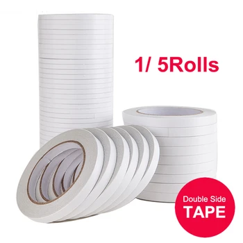 

1/ 5 Rolls Double Sided Adhesive Tape White Super Strong Double Faced Adhesive Tapes for Home DIY Craft Office Supplies