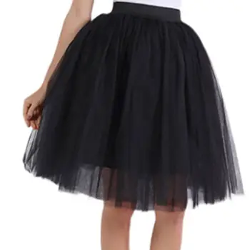 

Womens 5 Layers Mesh Midi Long Tutu Skirt Solid Color High Waist Pleated A-Line Ballet Dance Costume Dress Petticoat Underskirt