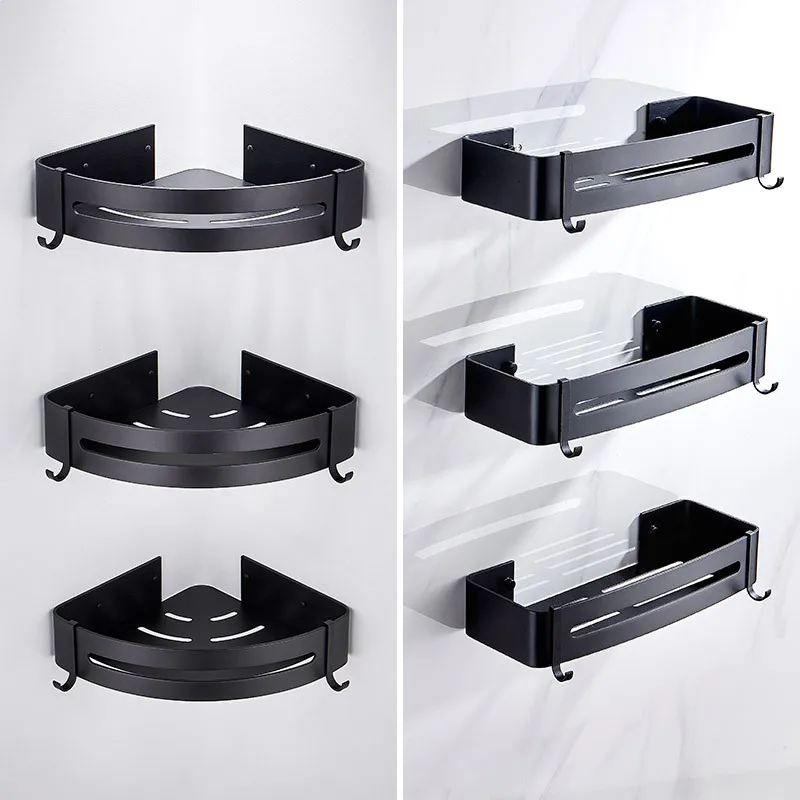 

Free Punch Black Bathroom Shelf Space Aluminum Toilet Storage Rack Bathroom Hardware Accessories bathroom organizer