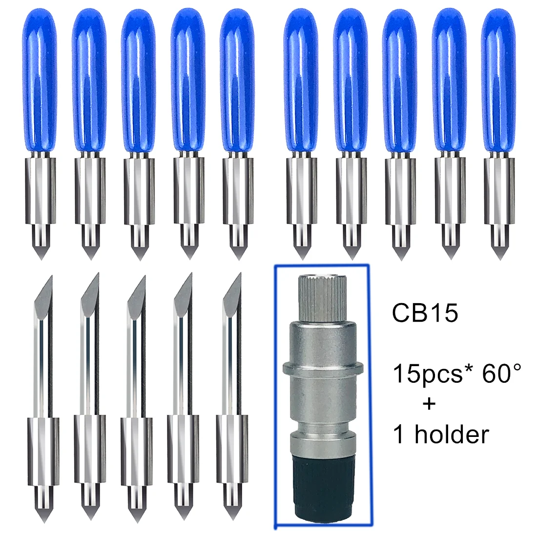 

Лезвия для плоттера, 60 градусов, 15 шт., виниловый резак, нож для графтеков, силуэт, Cameo C1 C2 C3, портрет 1/2 CB15 + 1 шт., держатель лезвия