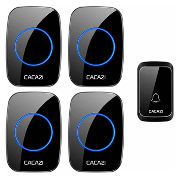 

CACAZI Intelligent Waterproof Wireless Doorbell 1 Button 4 Receiver LED Light Home Cordless Call Ring Bell US EU UK AU Plug