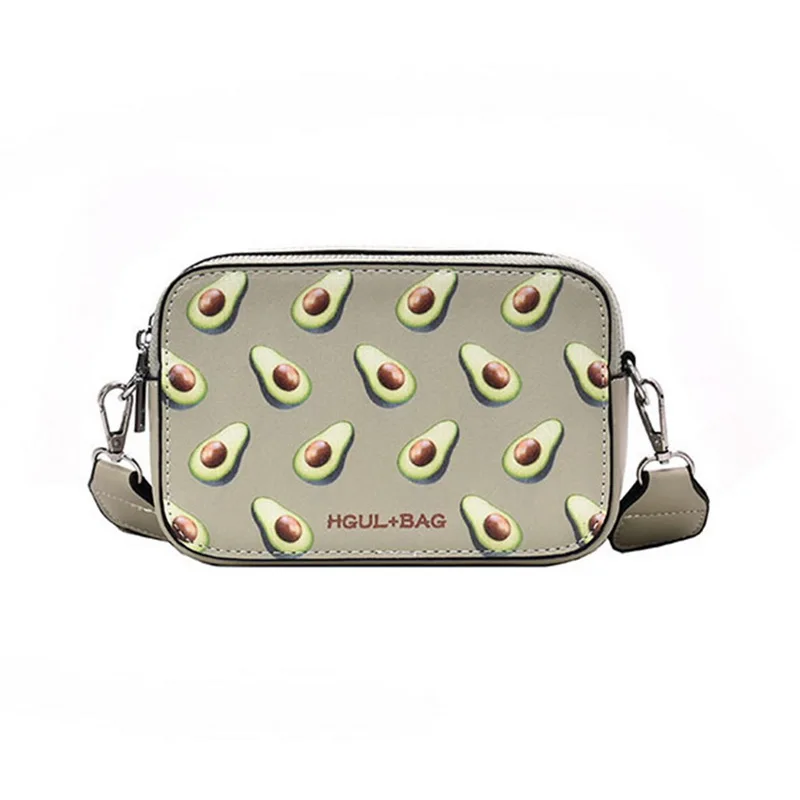 Новые сумки с фруктовым узором, маленькая сумка на плечо в форме коробки, клубника, через плечо, авокадо, сумка-мессенджер, модный клатч