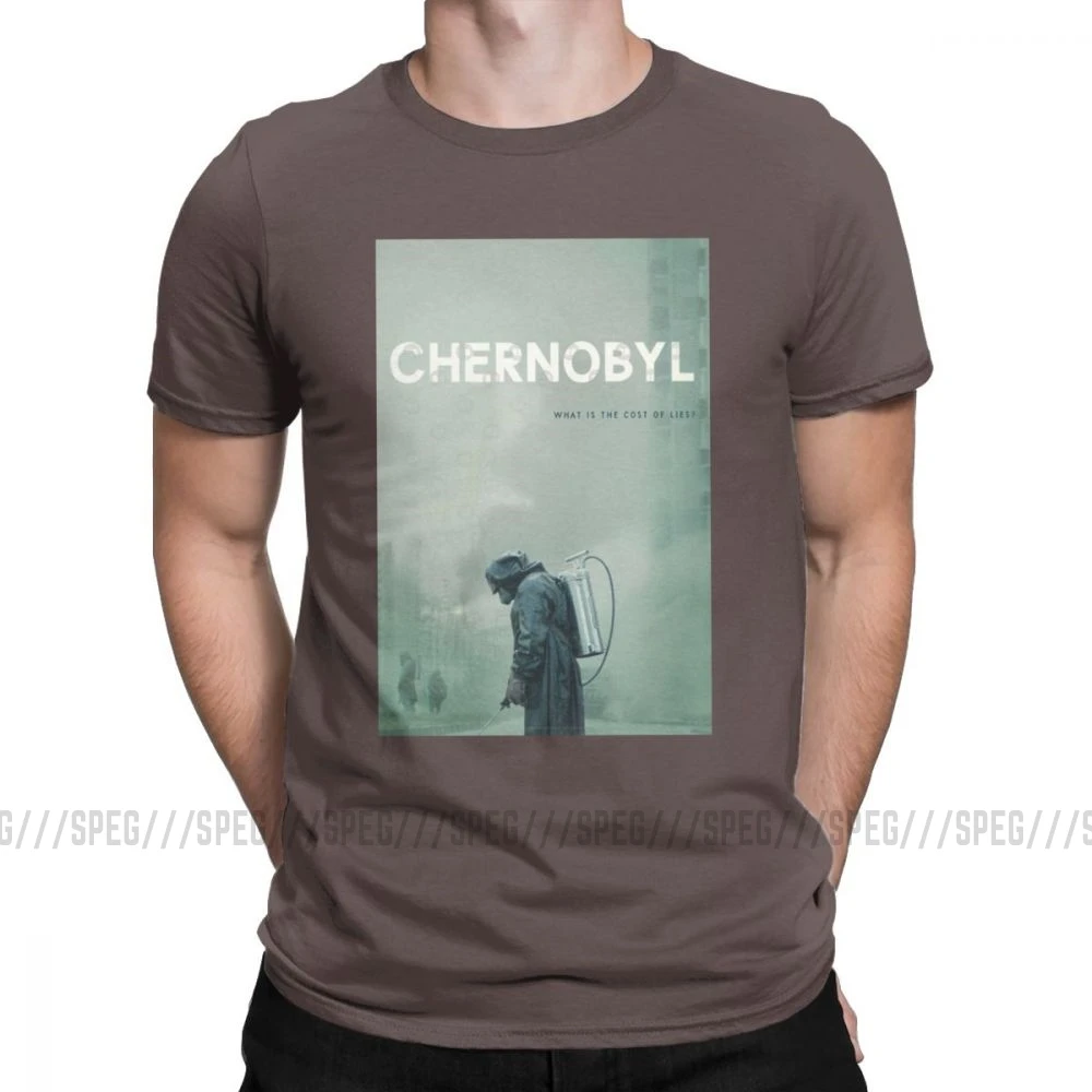 Повседневная Чернобыльская атомная радиация Россия футболка для мужчин О-образный вырез хлопок футболки короткий рукав Футболка размера плюс Топы - Цвет: Коричневый