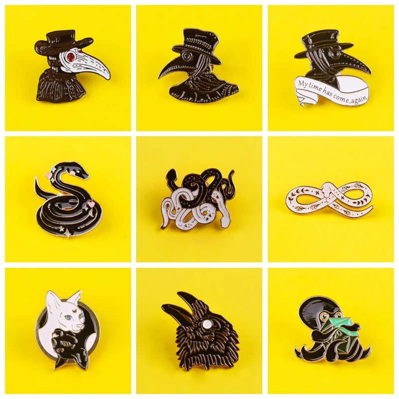 Punk Animal Brooch Plague Doctor's Enamel Brooches Bird-like Beak Mask Pin clothes Badge Snake Jewelry Gift for Friends | Дом и сад