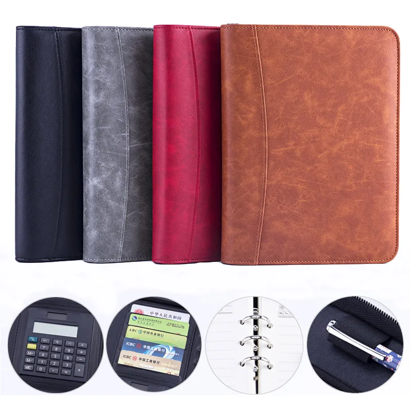 Kawaii искусственная кожа A5 Padfolio с калькулятор папка на молнии блокнот портфель файл папка для руководителя спиральная дорожная записная книжка