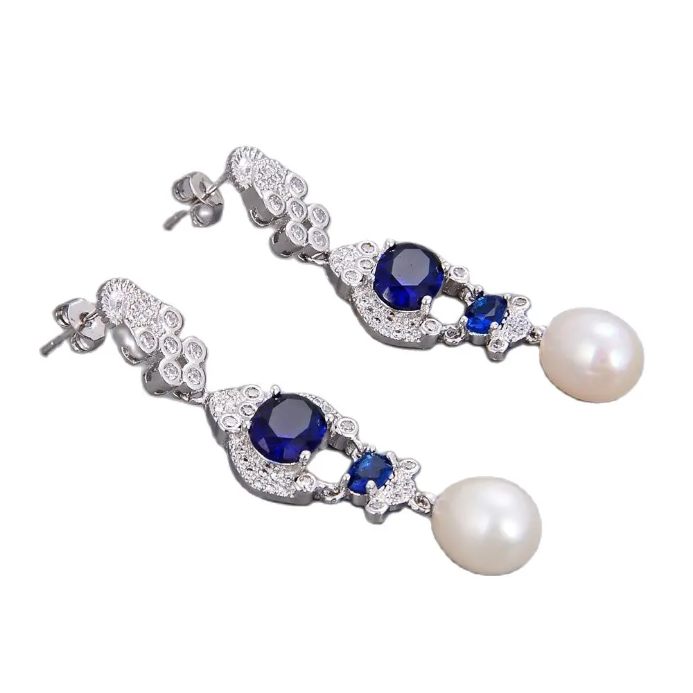 Серьги GG Jewelry с белым жемчугом 2 3 дюйма и кубическим цирконием-серебряный крючок