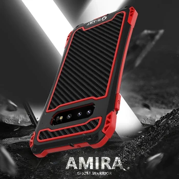 

amira Case For Samsung Galaxy s10 Plus + 5g s9 s8 Plus Cover Doom Armor Carbon Fiber Metal Waterproof Shockproof Phone Case