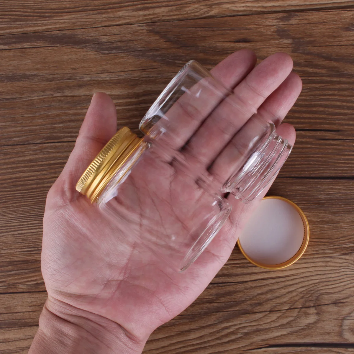 12 pieces 80ml 47*70*34mm Glass Bottles with Golden Aluminum Caps Spice Bottles Pill Container Candy Jars Vials for Wedding Gift 3